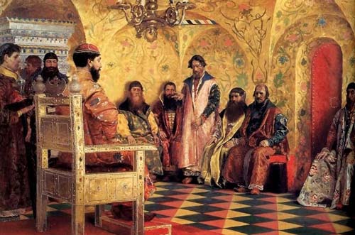 Сидение царя Михаила Федоровича с боярами в его государевой комнате. Художник – А. Рябушкин (1893)