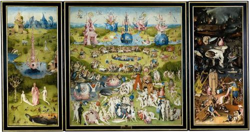 Иероним Босх «Сад земных наслаждений» (1500-1510).
Этот эпичный триптих нидерландского средневекового художника, пожалуй, самая загадочная картина в мире. Однозначной интерпретации идей художника на данный момент просто не существует. На закрытых створках триптиха изображена блеклая и хрупкая Земля без людей и животных. На левой створке — Рай с Адамом и Евой, в центре Иероним Босх запечатлел своё видение земных удовольствий, а вот на правой он предлагает зрителям свой вариант Ада и расплаты за все плотские наслаждения. Библейские сюжеты переплетаются с кошмарными видениями самого художника.