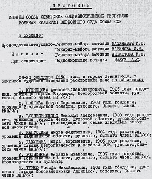 Суровый приговор по Ленинградскому делу